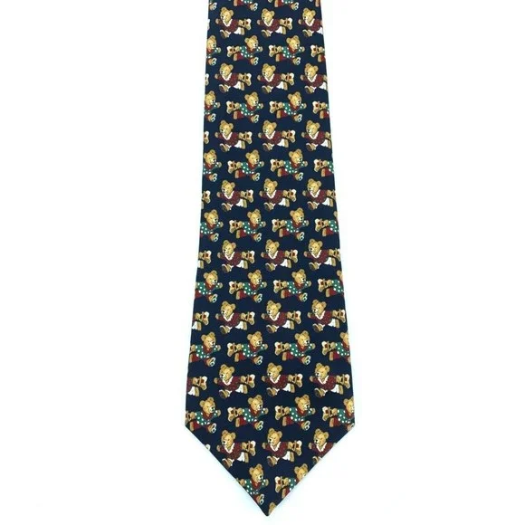 Como Seda Necktie Christmas Bear in Polka Dot Pj's Navy Blue Green Red White Tie - Picture 4 of 9